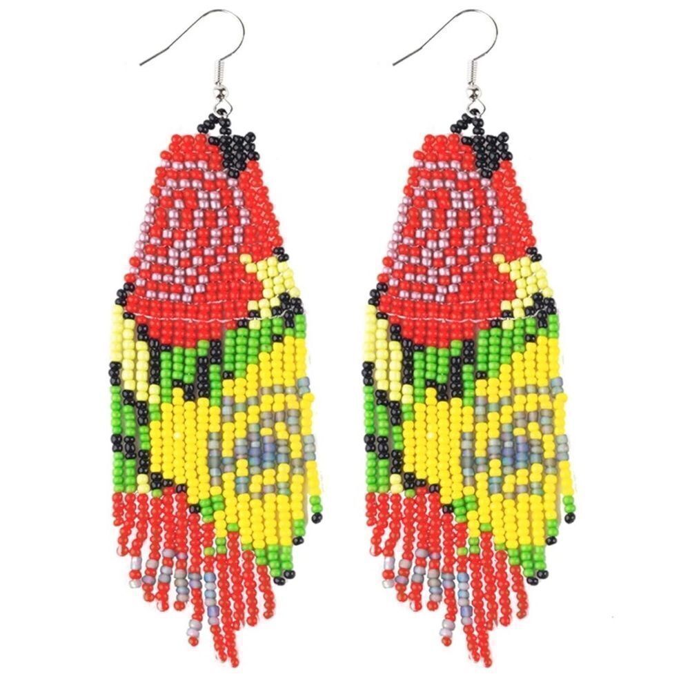 Flower Bohemian Seed Bead Tassel Dangling Statement French Wire Hook Earrings
